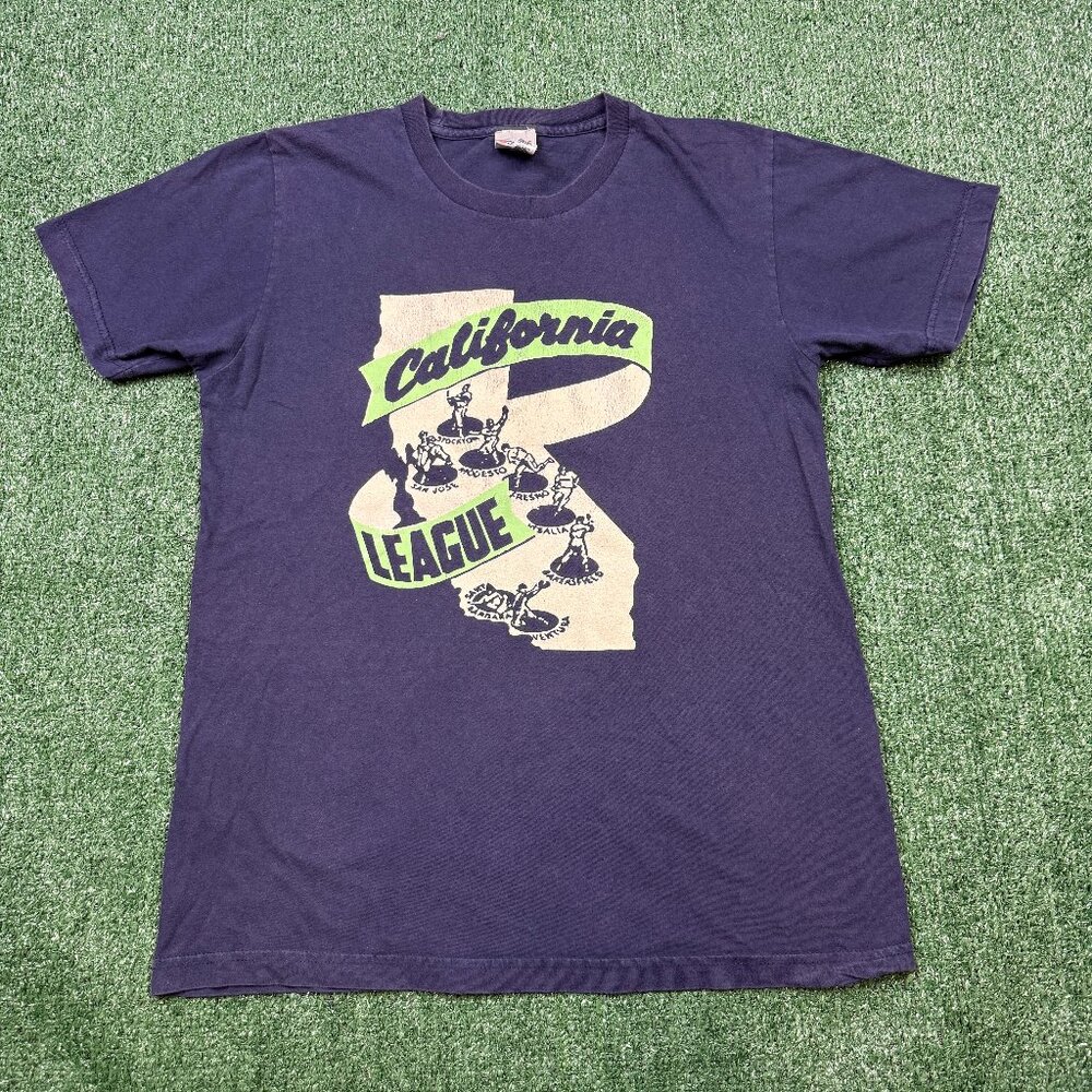 EBBETS FIELD FLANNELS California League Graphic T Shirt Men's Size M Blue Tee